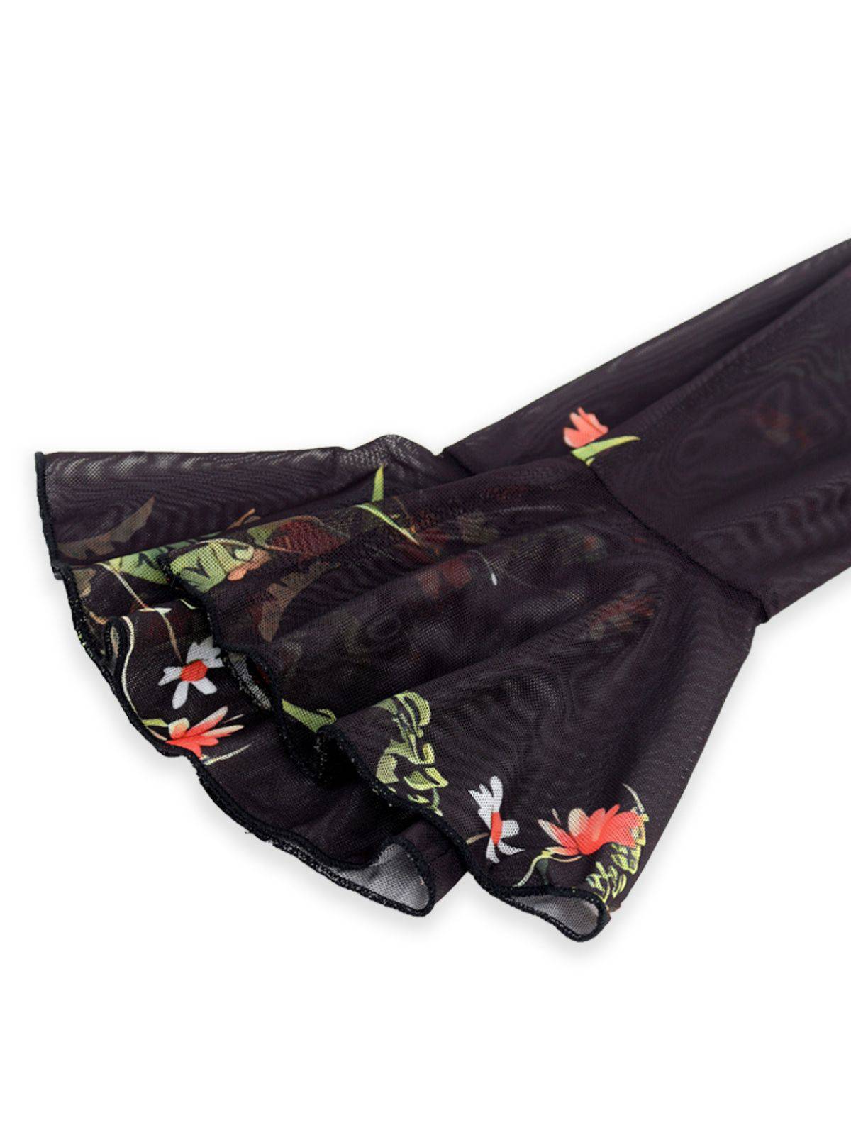 jacqueline Black Floral Mesh Ruffle Maxi Dress