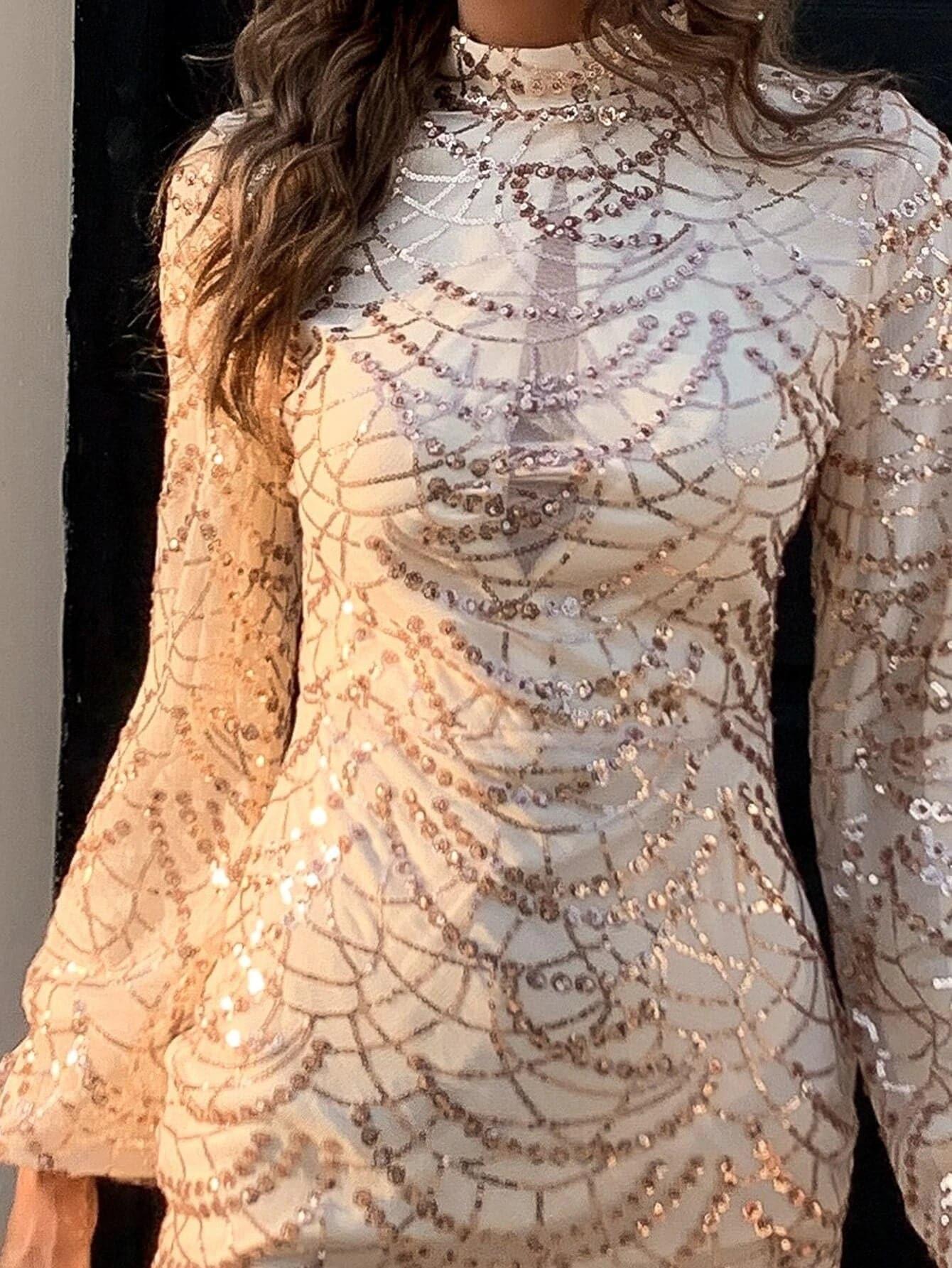 Mock Neck Sequin Bodycon Dress