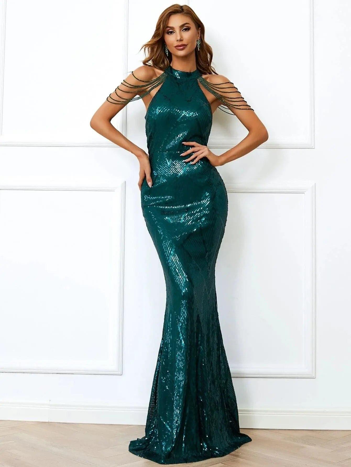 Geometric Sequin Chain Mermaid Prom Dress