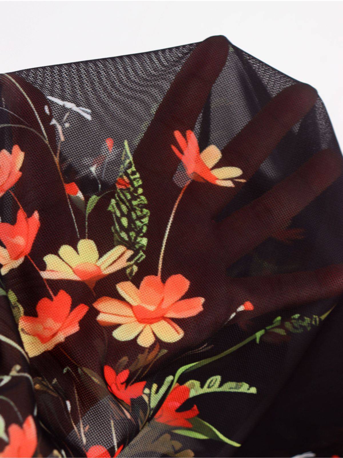 jacqueline Black Floral Mesh Ruffle Maxi Dress