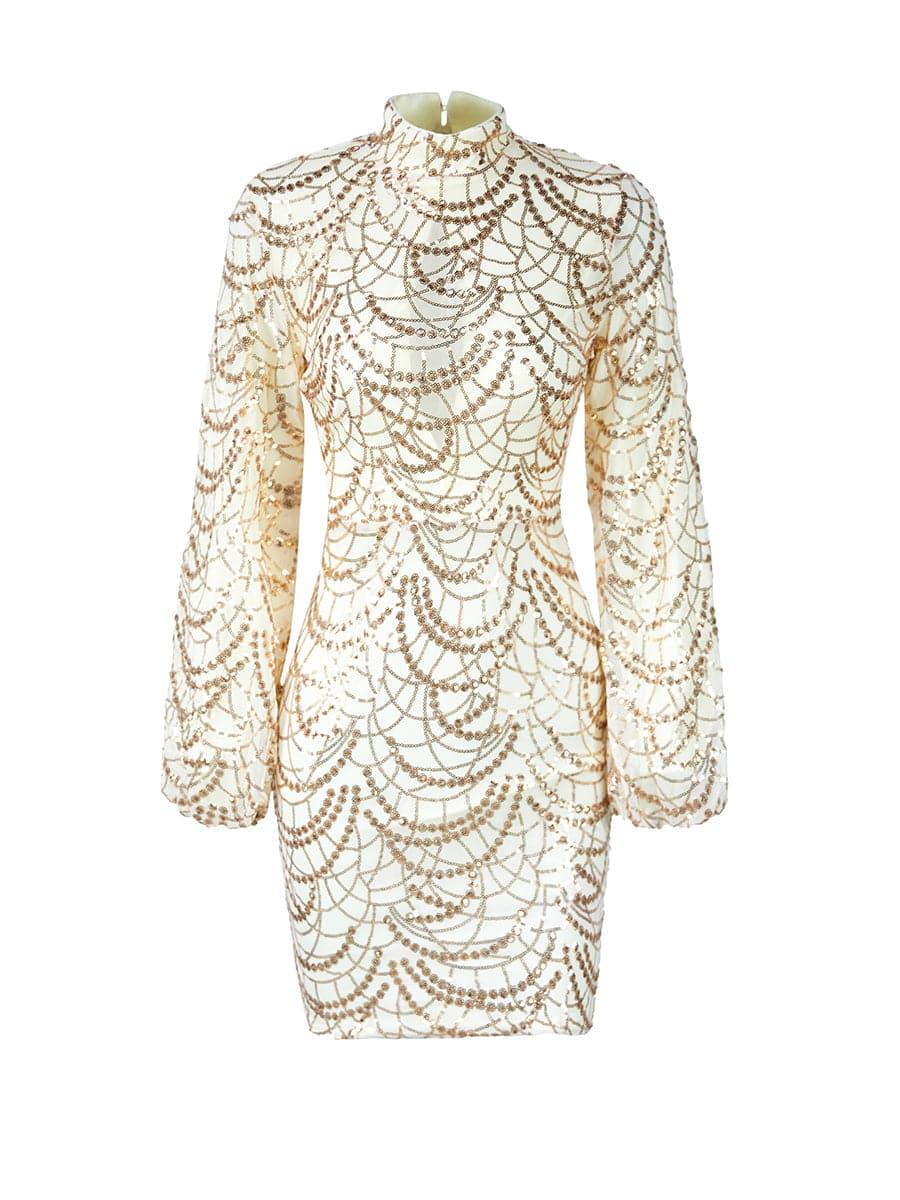Mock Neck Sequin Bodycon Dress