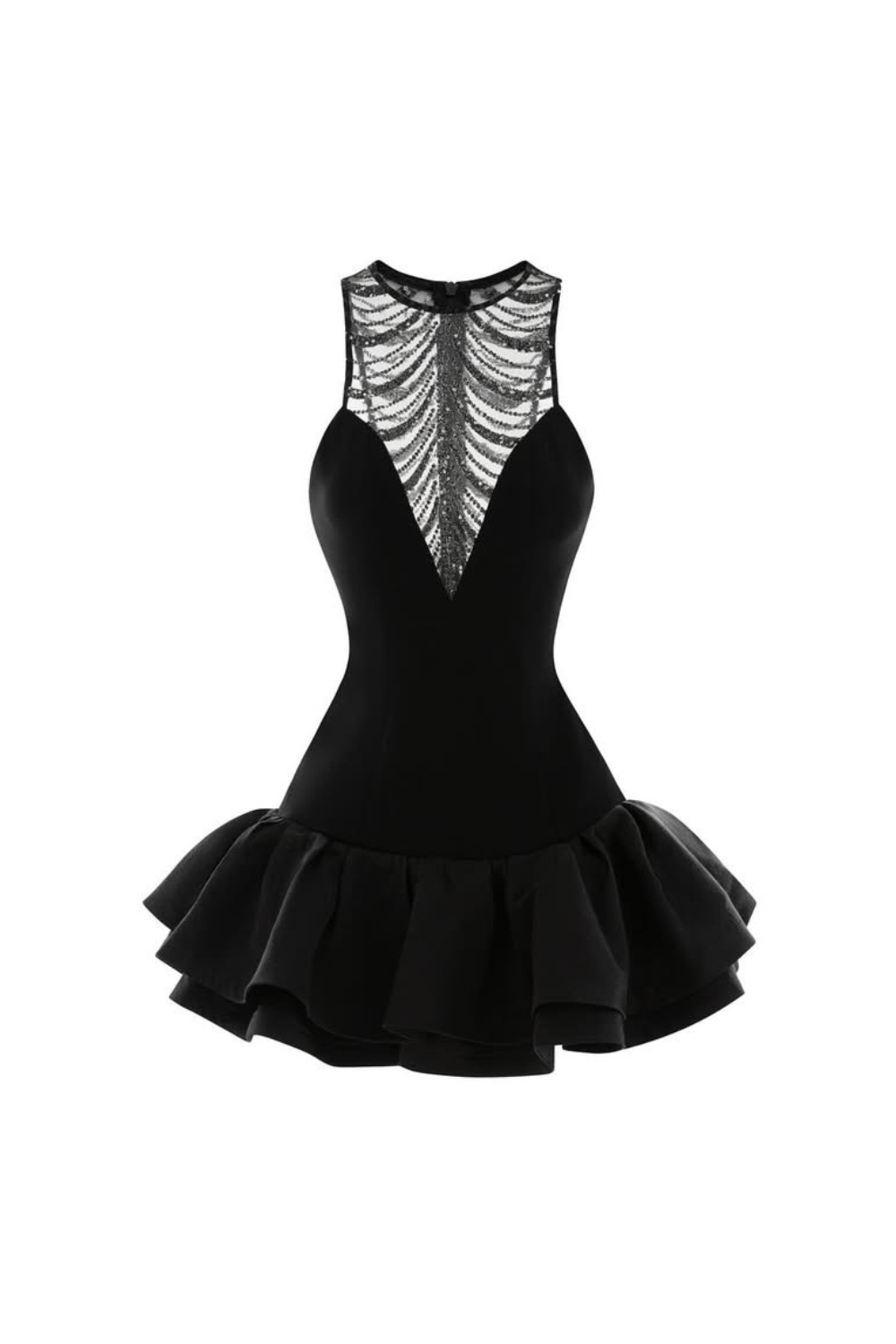 jessica sequin tulle ruched hem mini dress in black