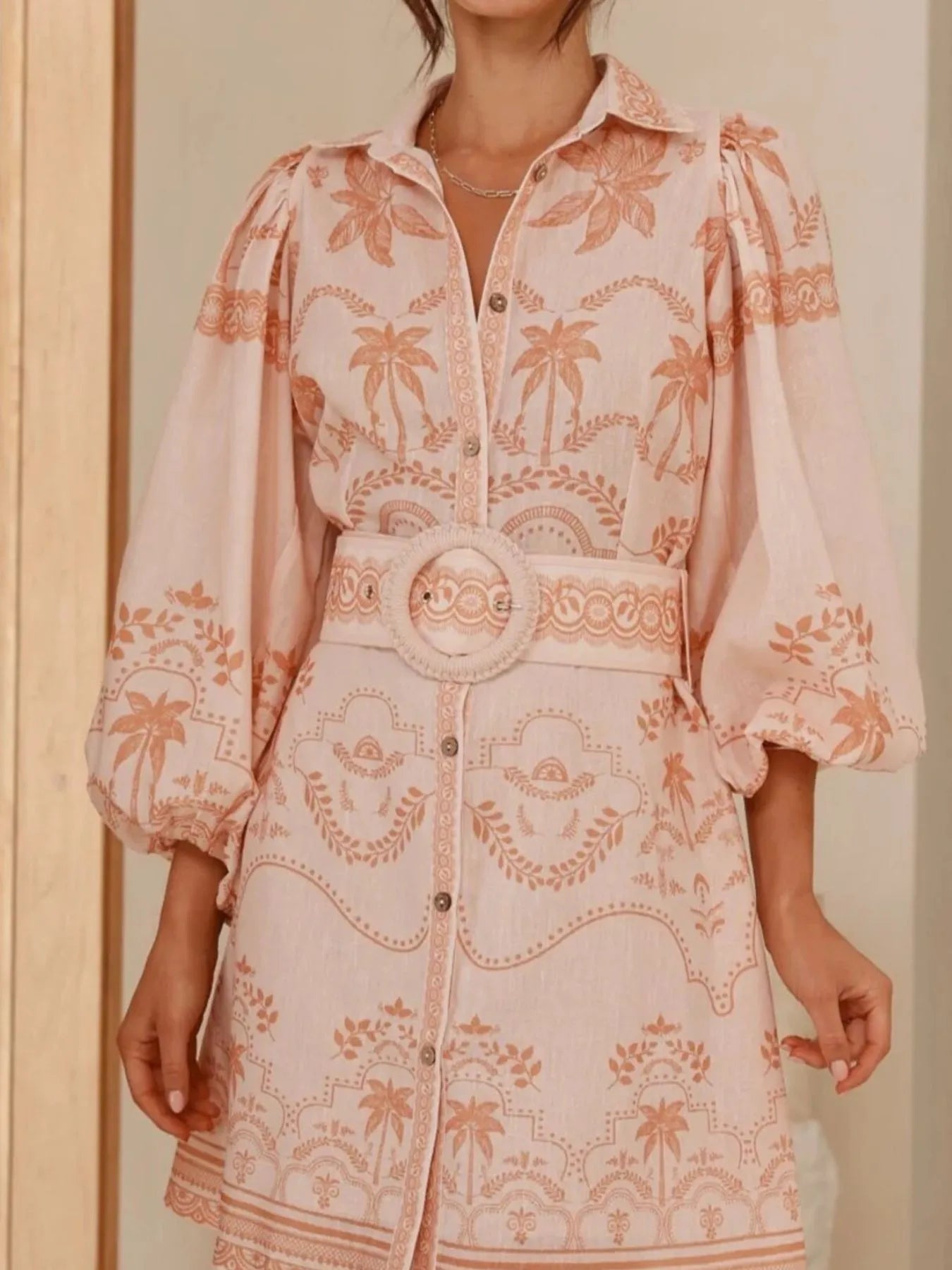 nelly Printed Button Down Shirt mini Dress with Belt