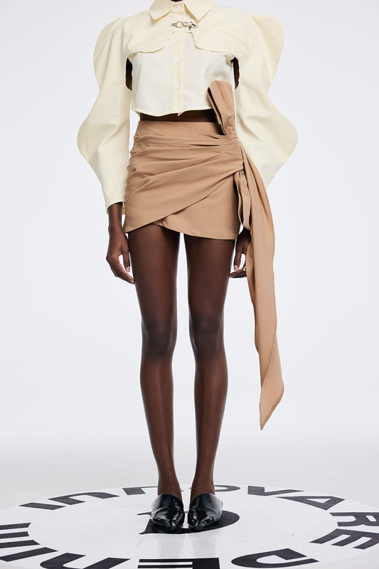 Ellalabel Aparicion Ruch Bow Fringe Skirt In Khaki - Crafted from High-quality Fabrication - Designed for Elegant Occasions.