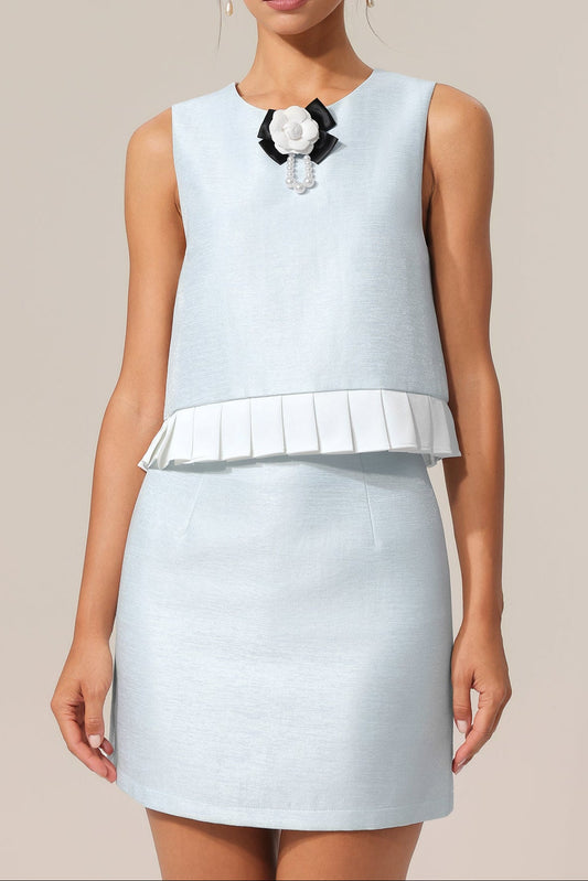 Ellalabel darlene Flowers Sleeve less Top Skirt Two-Piece Set in mint - Crafted from High-quality Fabrication - Designed for Elegant Occasions.