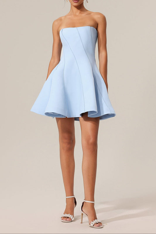 Ellalabel cornelia off-shoulder Sleeveless Mini Dress in blue - Crafted from High-quality Fabrication- Best for Cocktail Parties and Night Out.
