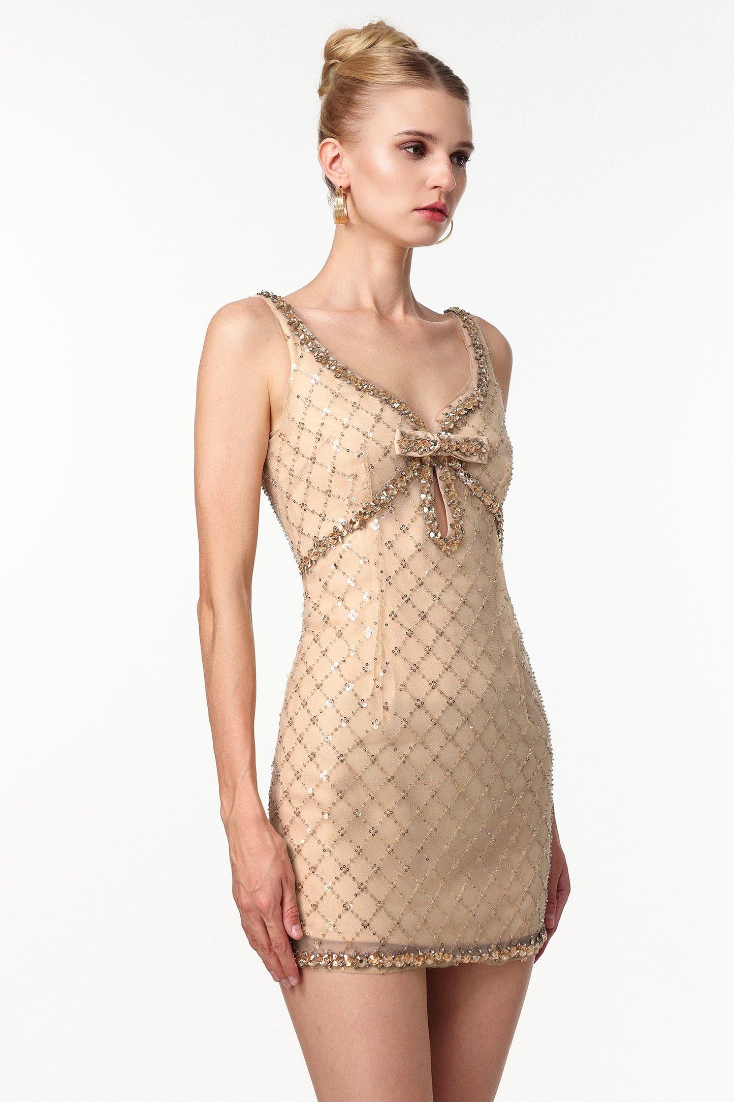 Joyce Embellished Rhinestone Sequin Mini Dress in yellow