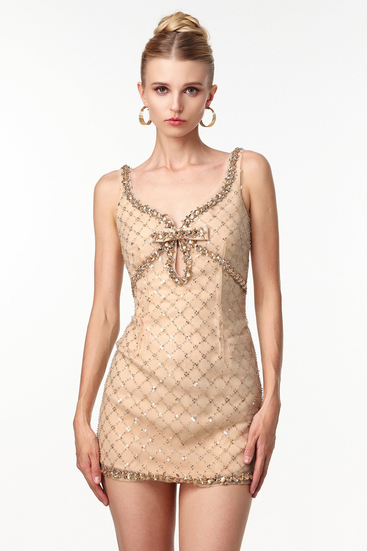 Joyce Embellished Rhinestone Sequin Mini Dress in yellow