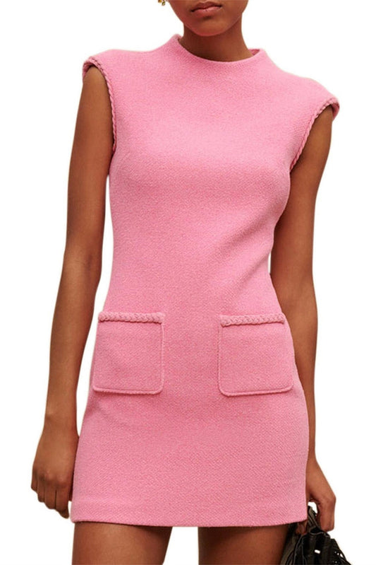 Ellalabel jessica sleeveless tweed mini dress in pink - Crafted from Premium Tweed- Best for Cocktail Parties and Night Out.