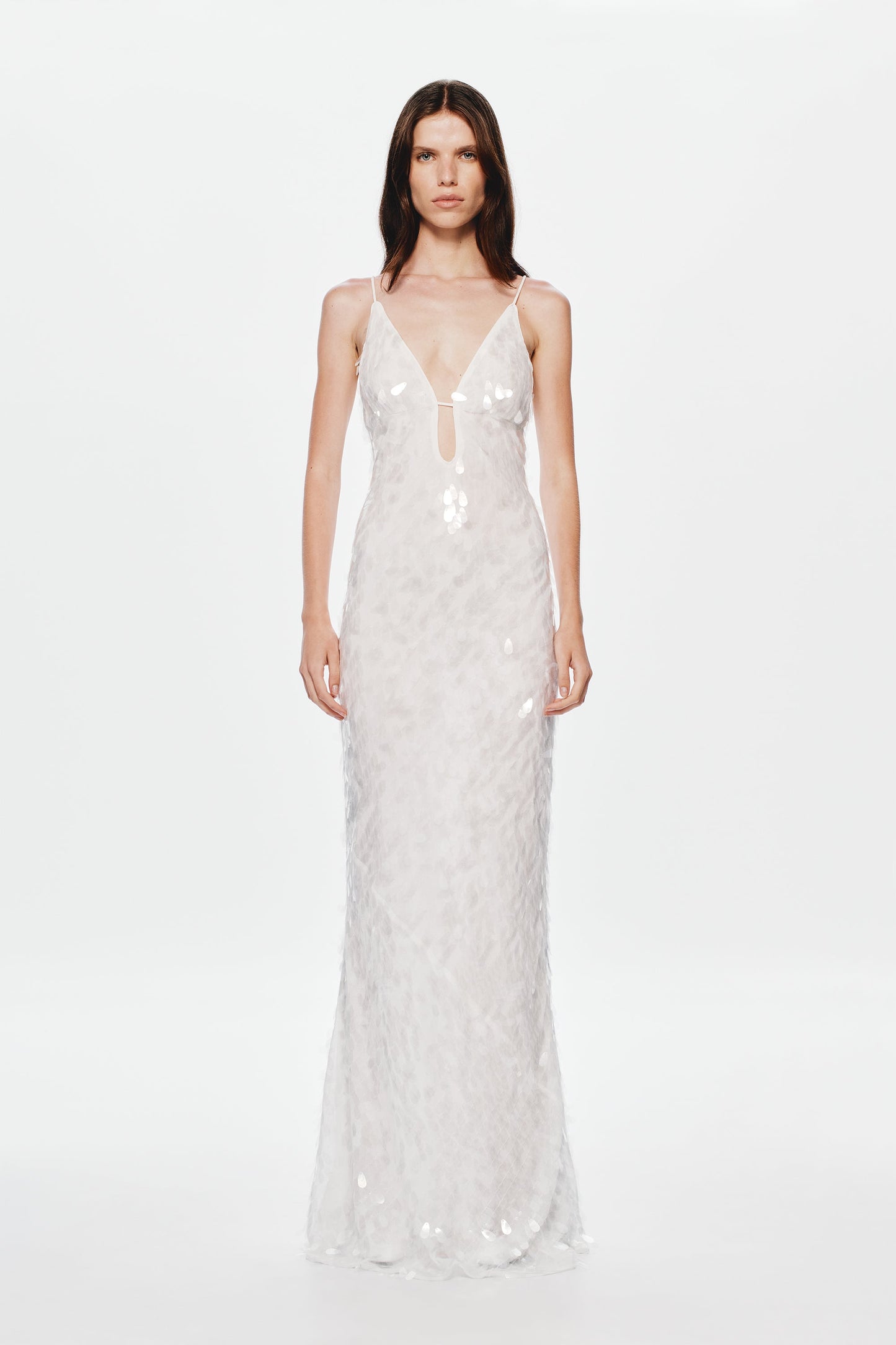 katherine halter deep v-neck sequin backless maxi dress in Ivory - Stylish beautiful dress for special occasions | Buy Online