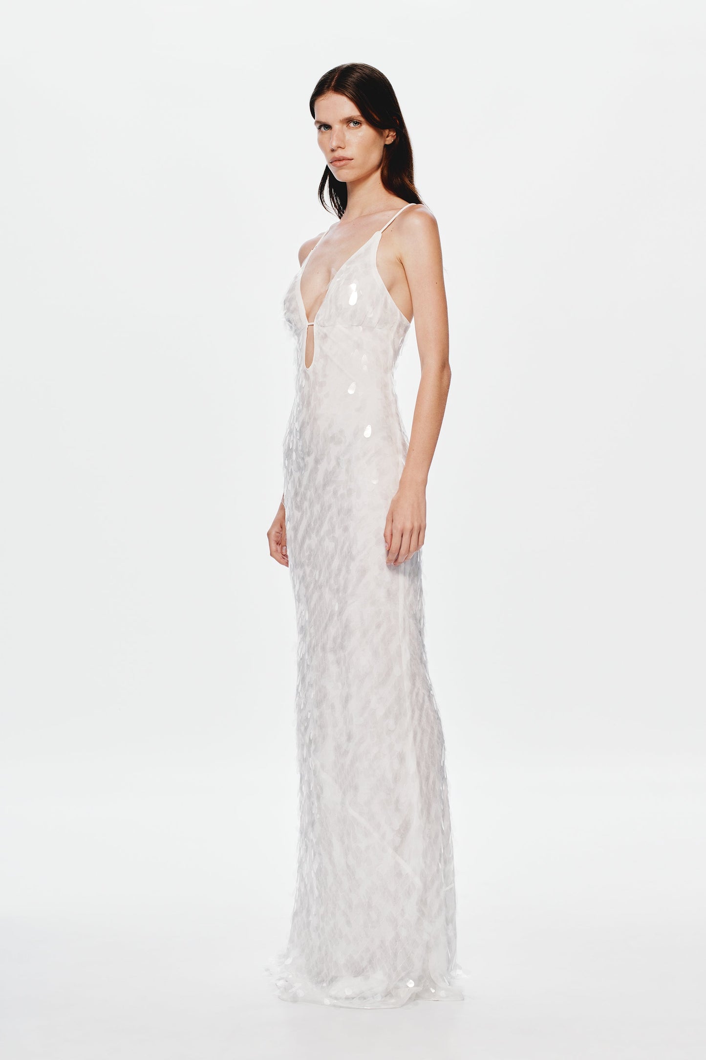 Stylish beautiful dress | katherine halter deep v-neck sequin backless maxi dress in Ivory - Ideal for special occasions