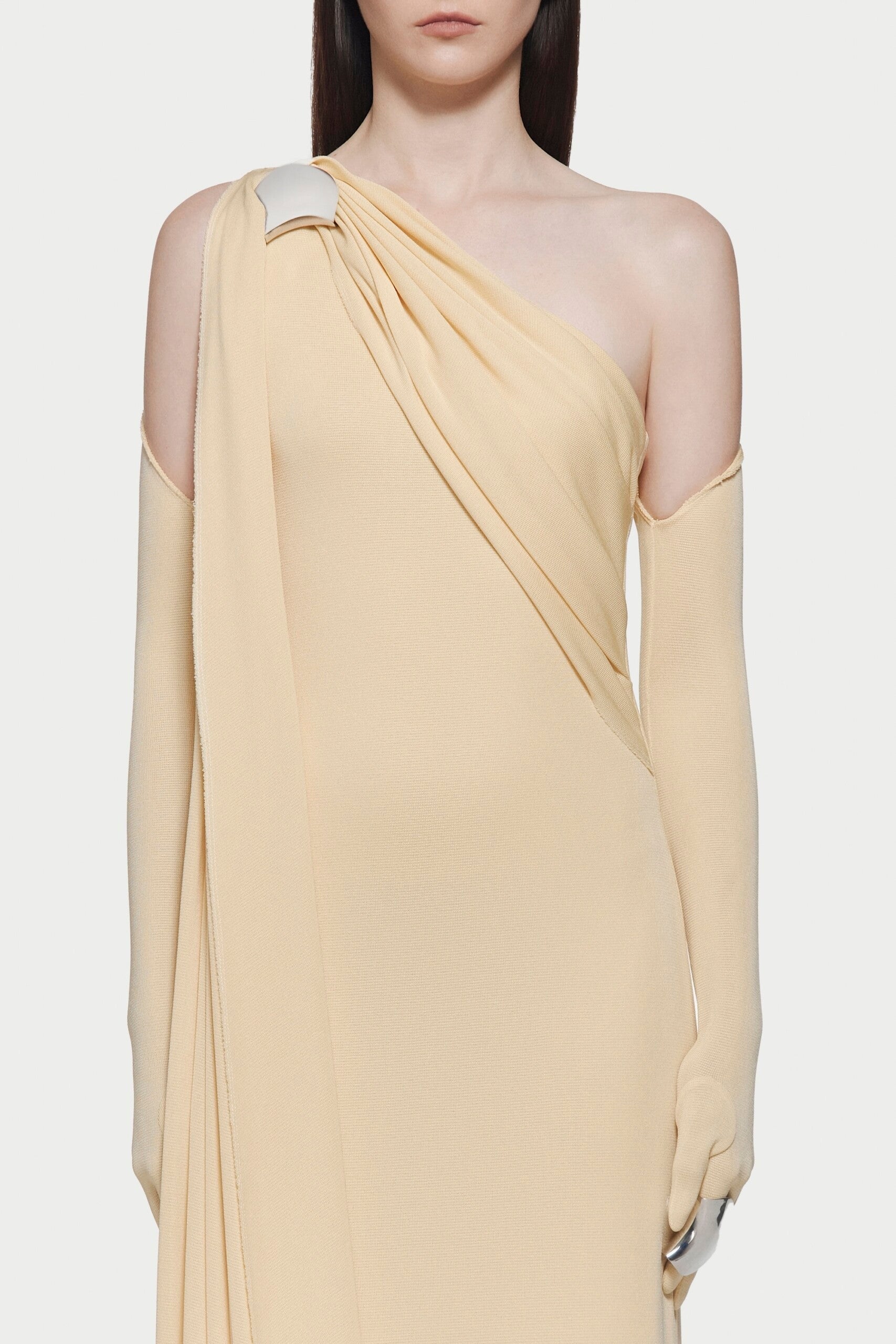 gustave one-shoulder pleated backless maxi dress in yellow