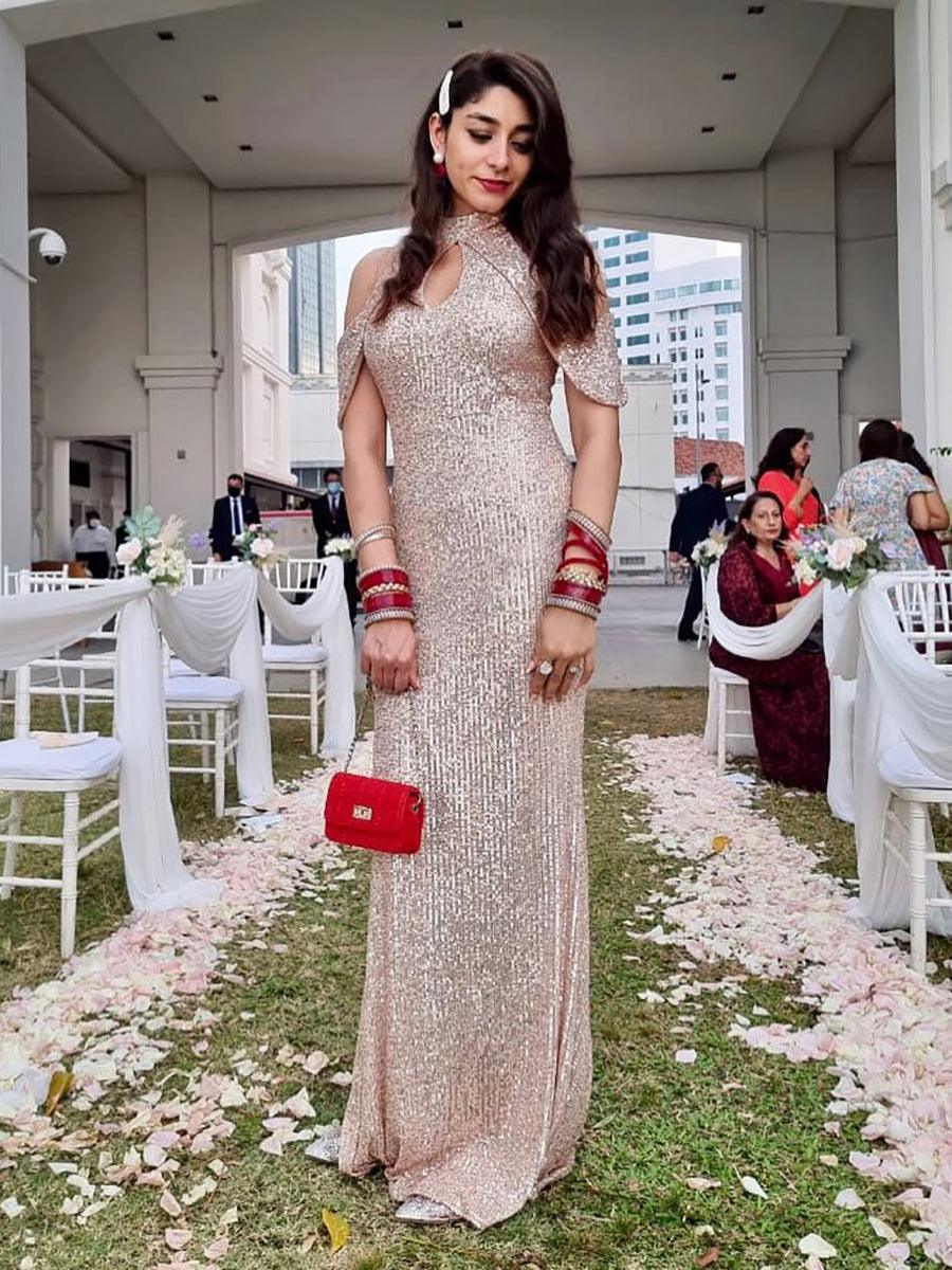 Cold Shoulder Mermaid Cutout Sequin Dress