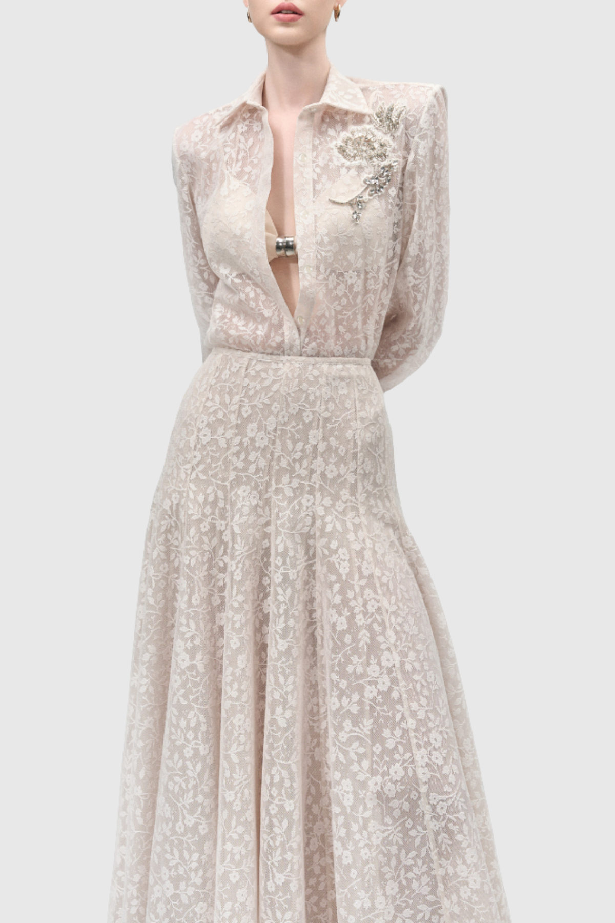 adora Embroidered Floral Lace Skirt Set