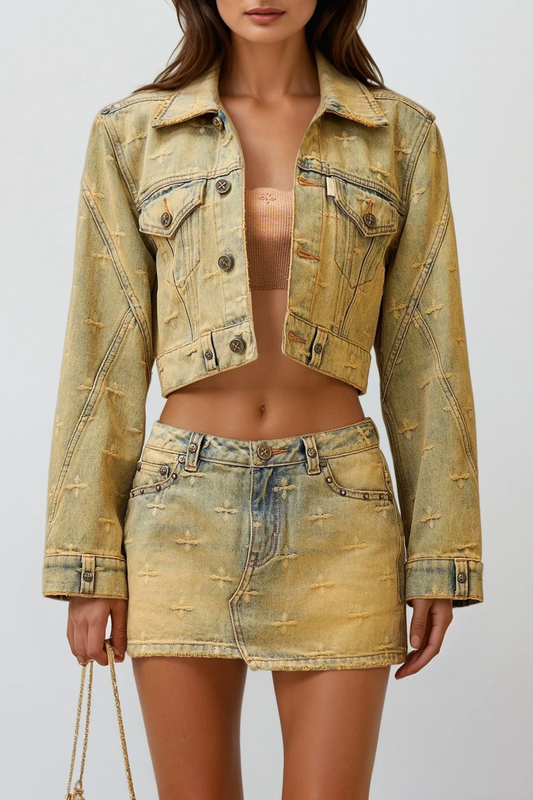 Ellalabel Dauid Print Hayley Denim Skirt Set - Crafted from High-quality Fabrication - Designed for Elegant Occasions.