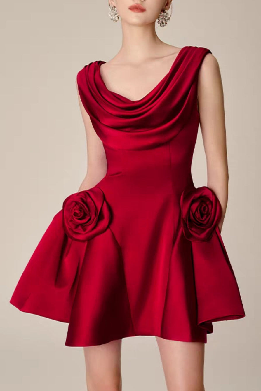 Stylish beautiful dress | 3d flower Pleated Sleeveless Mini Dress - Ideal for special occasions