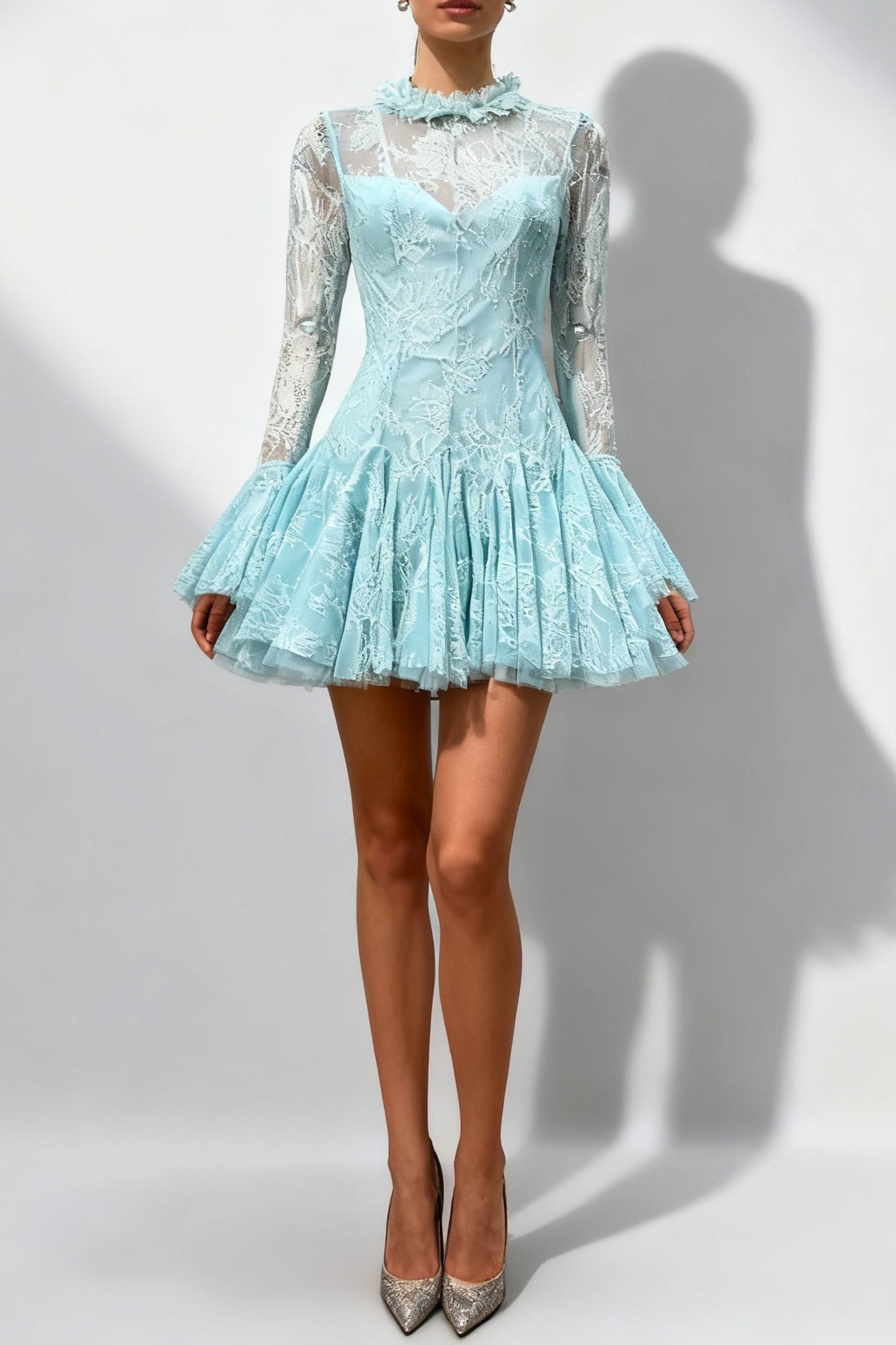 Winifred blue  Embroidered Flared Mini Dress