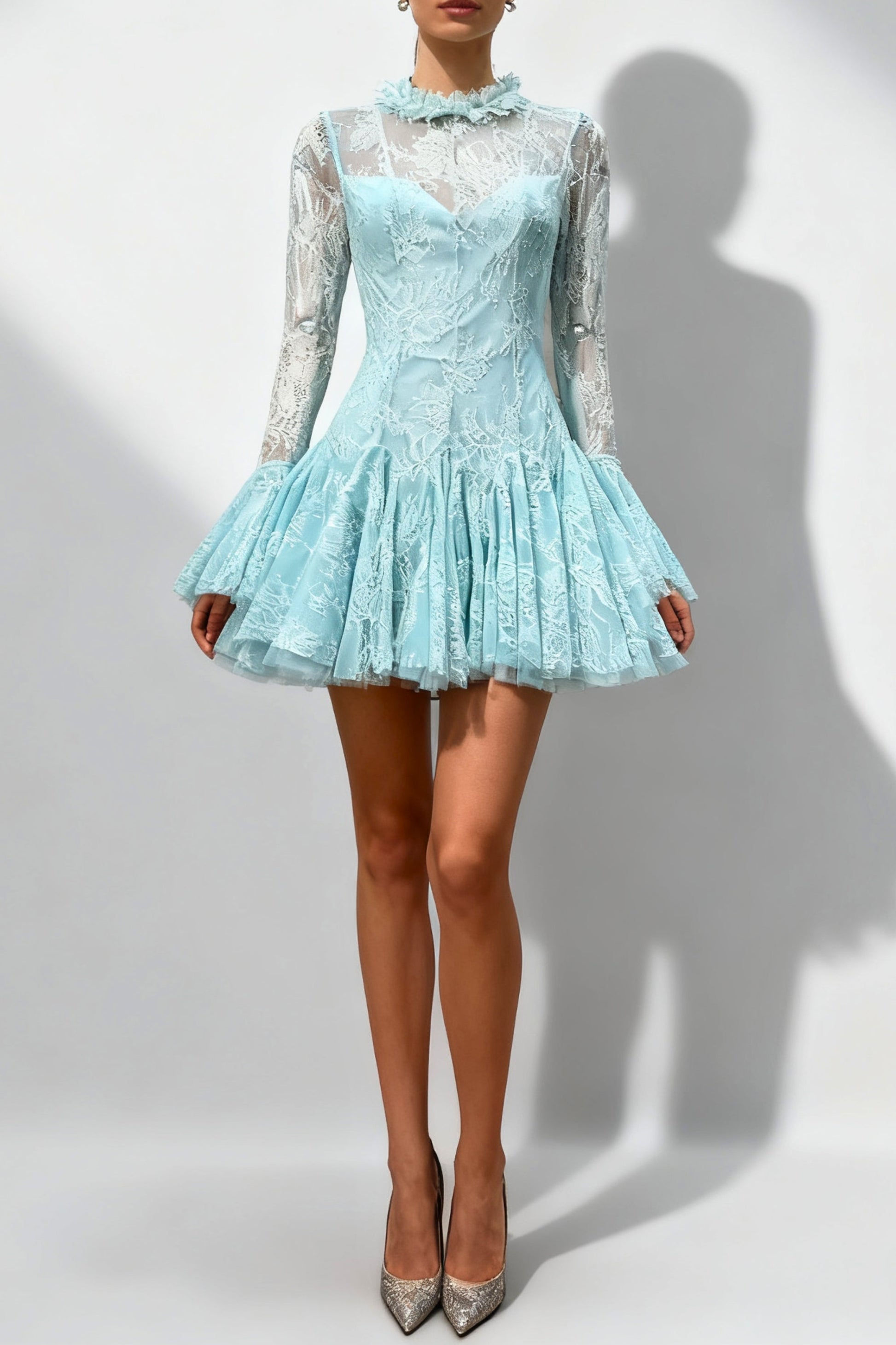 Winifred blue  Embroidered Flared Mini Dress