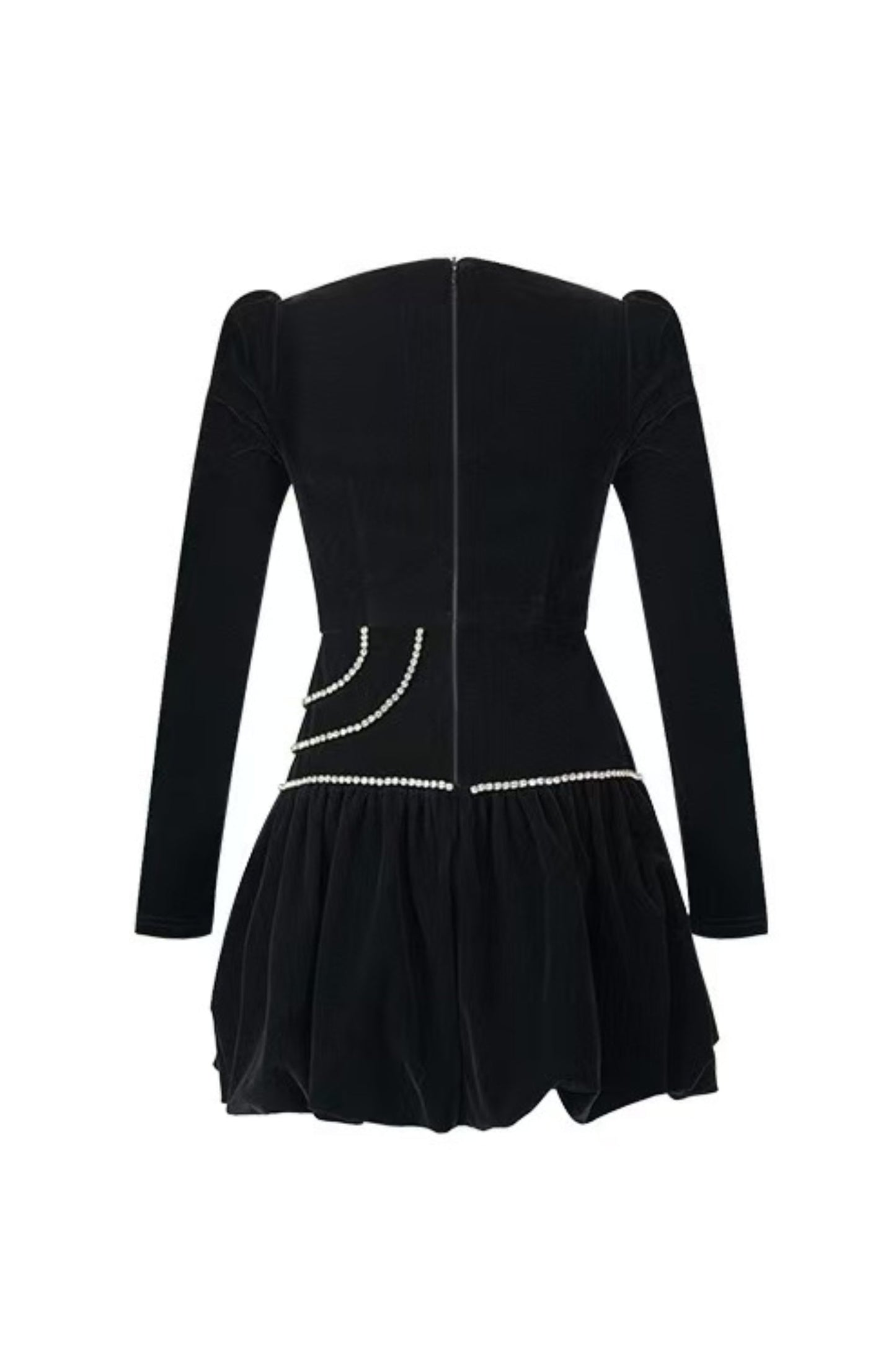caroline black square neck rhinestone velvet mini dress