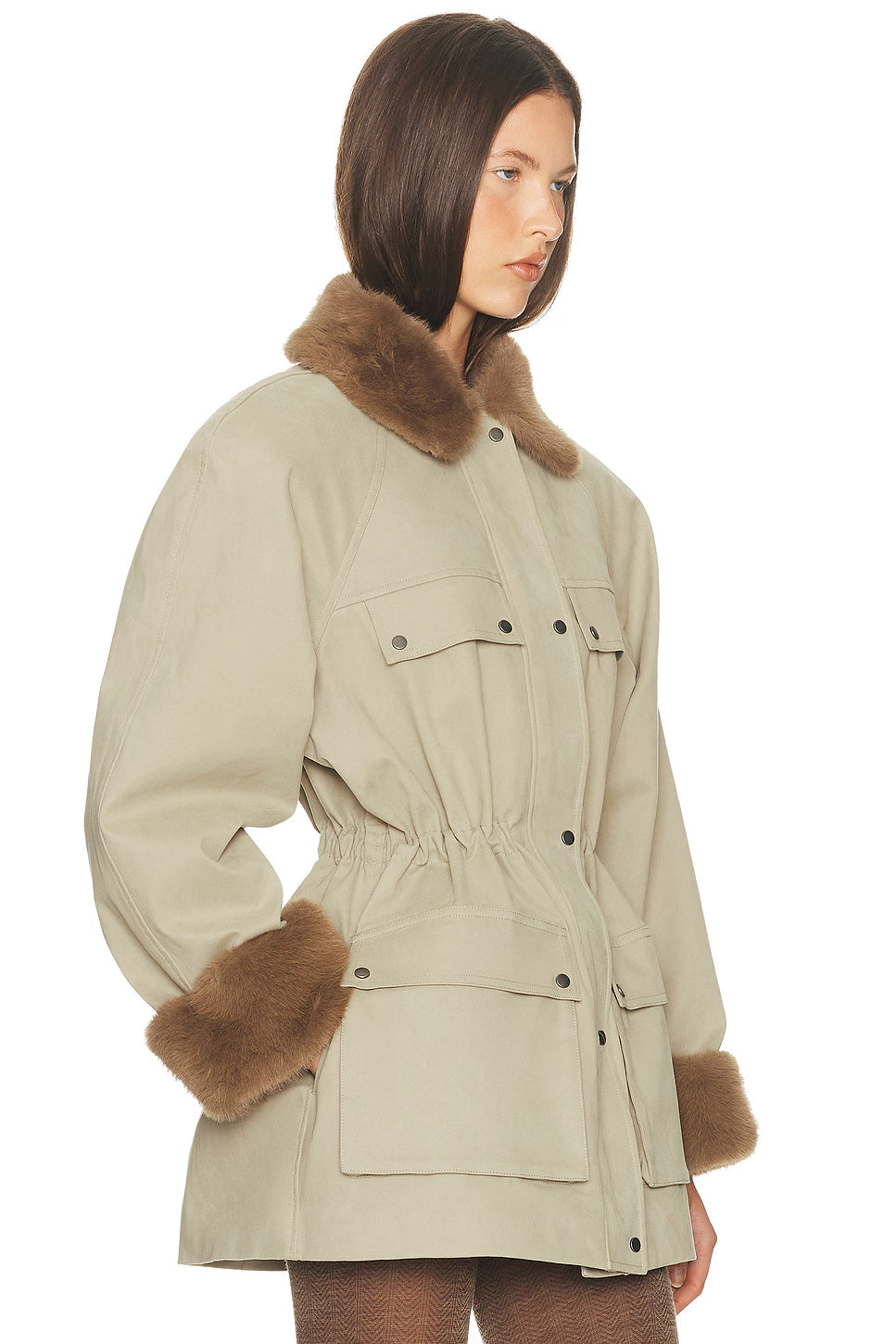 nelly Khaki Balmoral Jacket With Faux Fur Trim