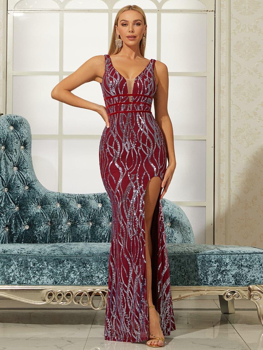 Shop  beautiful dress - Perfect for special occasions | V-neck Split Sequin Maxi Prom Dress
