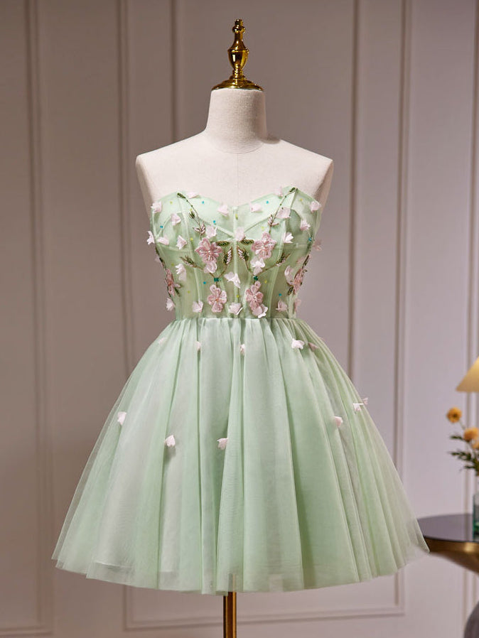 virginia A-Line Tulle Beads Green mini Dress