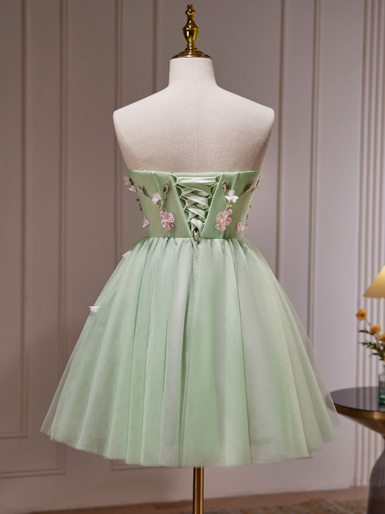 virginia A-Line Tulle Beads Green mini Dress