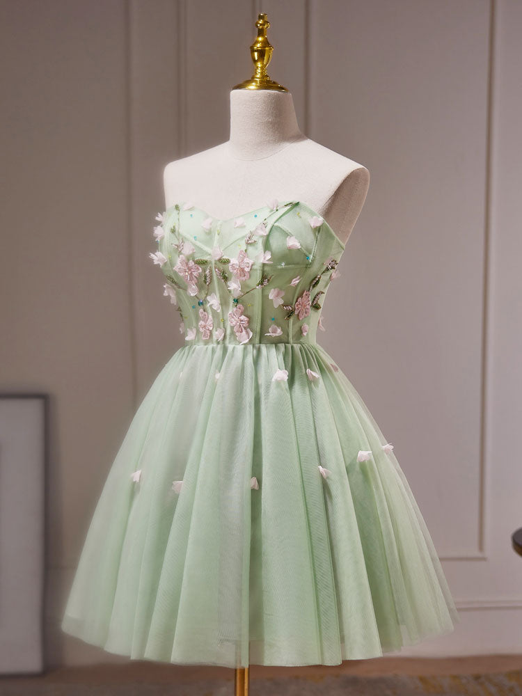 virginia A-Line Tulle Beads Green mini Dress