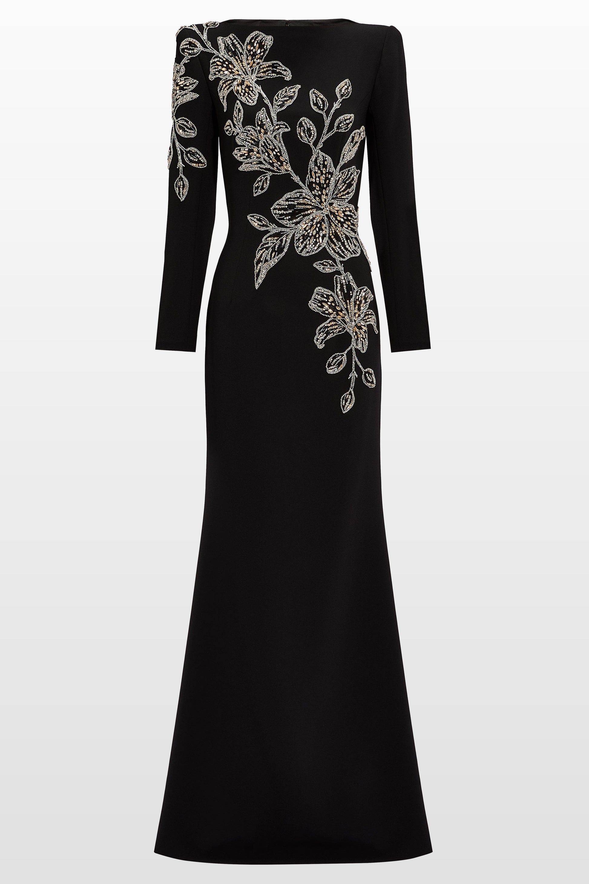 jocelyn black rhinestone Orchid Floral-Embellished Maxi Dress