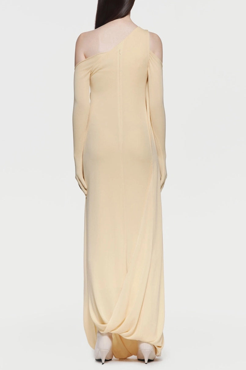 gustave one-shoulder pleated backless maxi dress in yellow