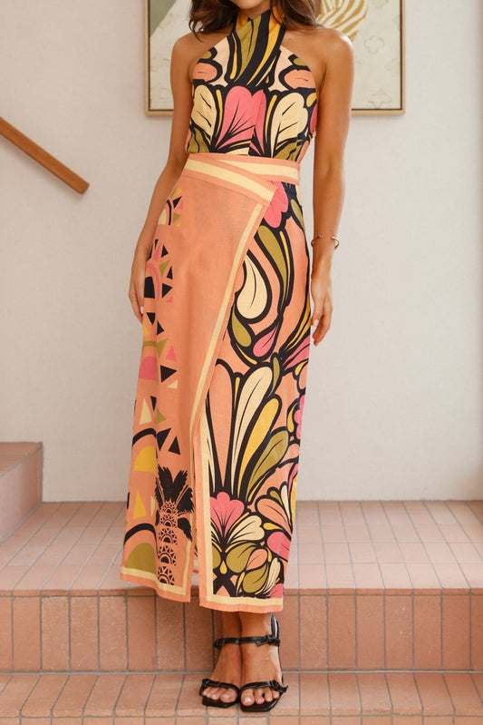 Ellalabel margaret print Twist Halter Top - Melon in Melon - Crafted from High-quality Fabrication - Designed for Elegant Occasions.