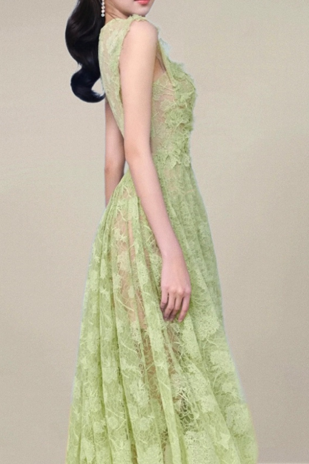yedda green Lace Flower embellished maxi Dress