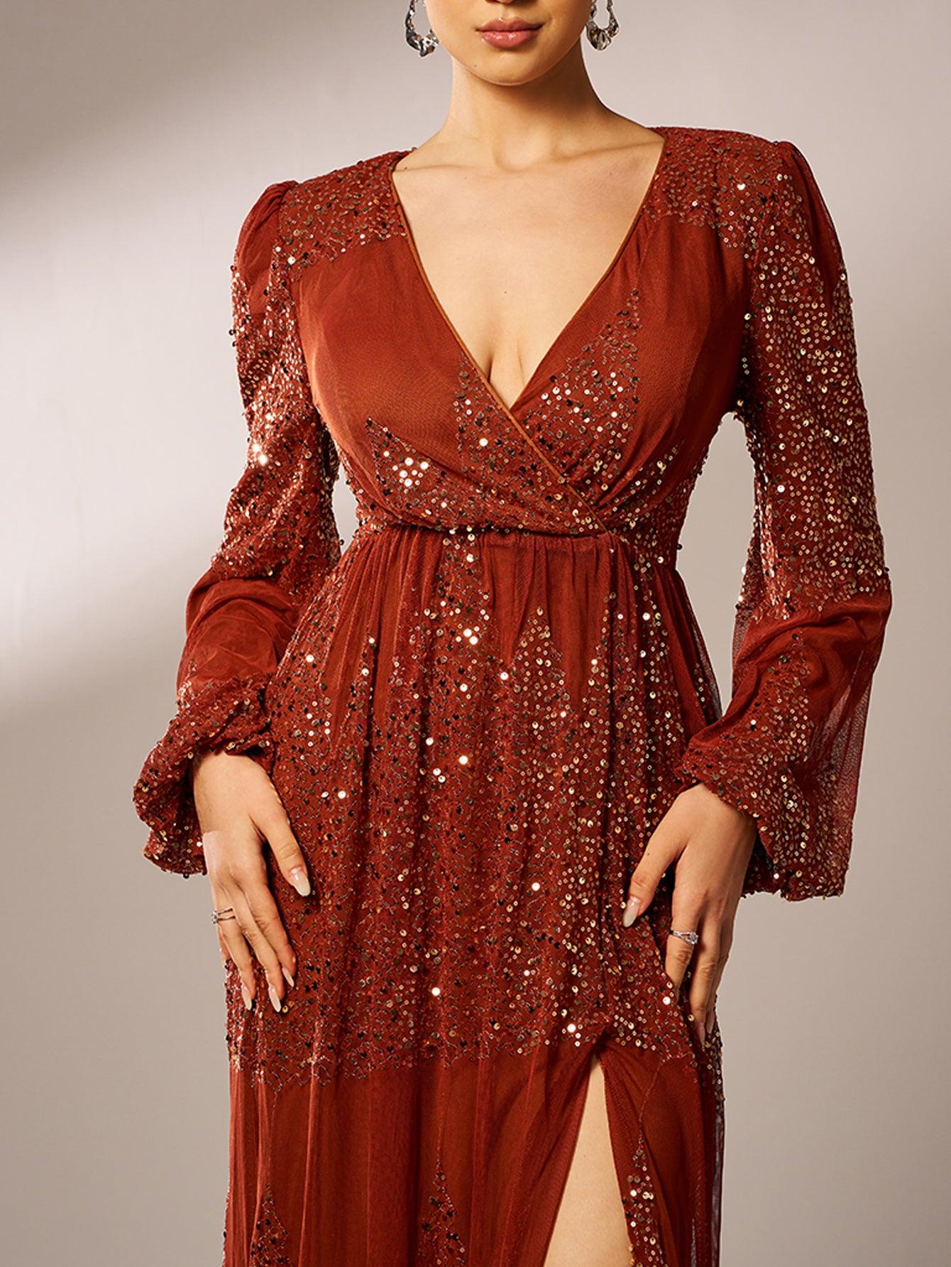 Sexy beautiful dress | Sexy V-neck Slit Sequin Prom Dress - Ideal for special occasions