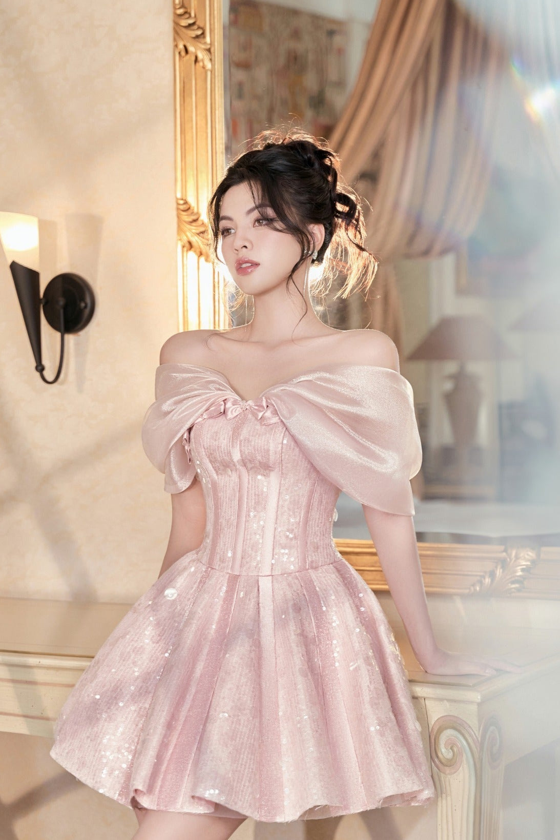 juliet STRAPLESS SEQUIN MINI DRESS IN PINK