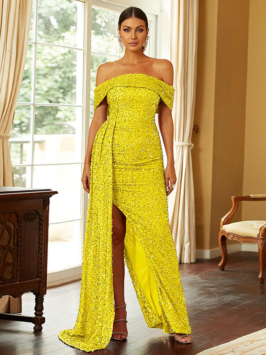 Shop  beautiful dress - Perfect for special occasions | Off Shoulder Sequin High Split Prom Dress