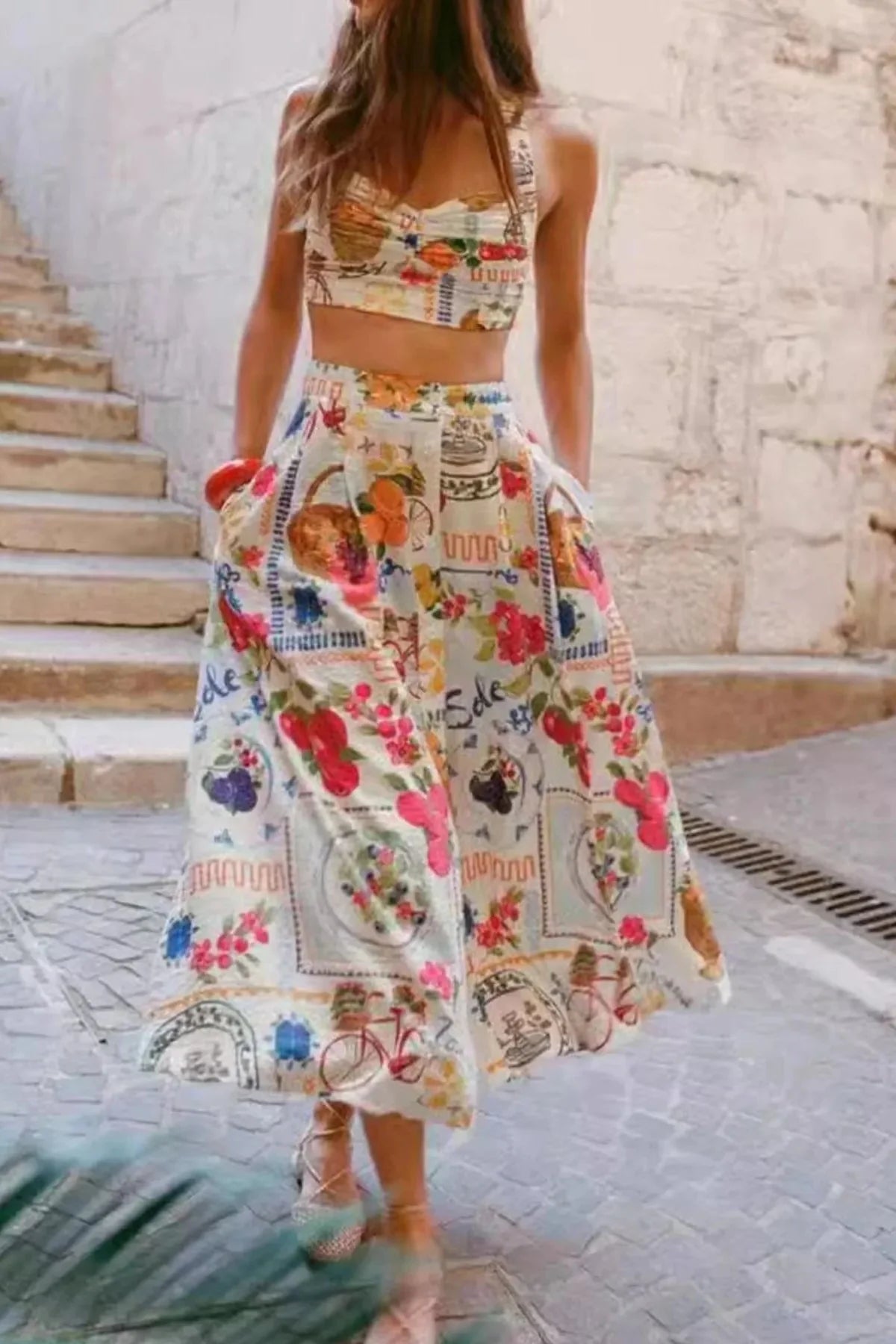 miriam Linen pattern tank top midi sundress