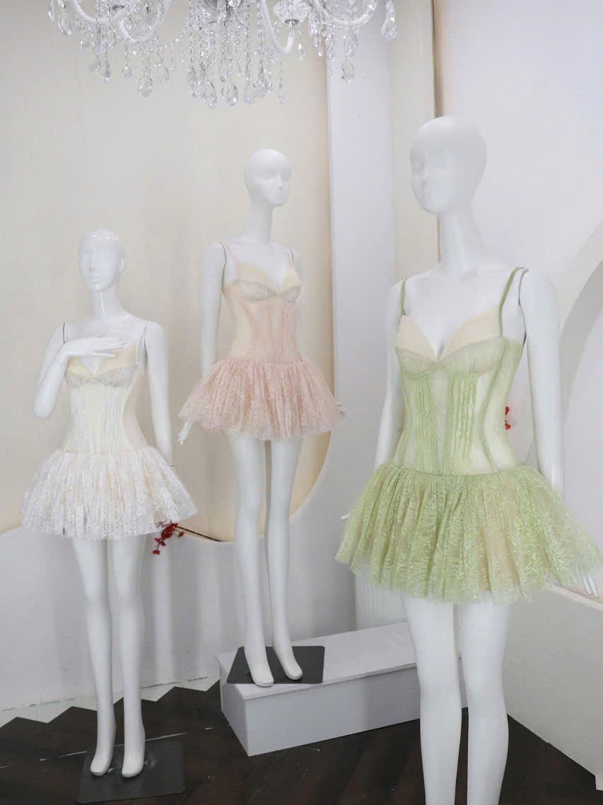 victoria Lace Crochet mini dress in green