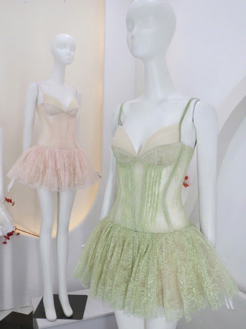 victoria Lace Crochet mini dress in green