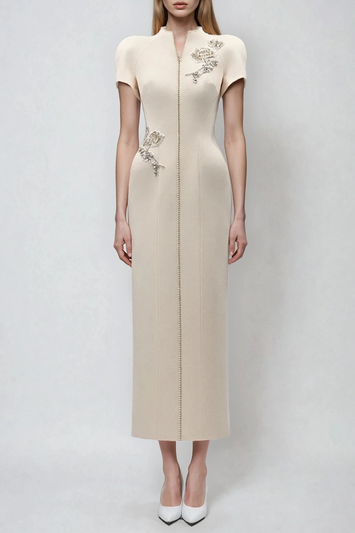 lesley Embroidered Floral Qipao Maxi Dress