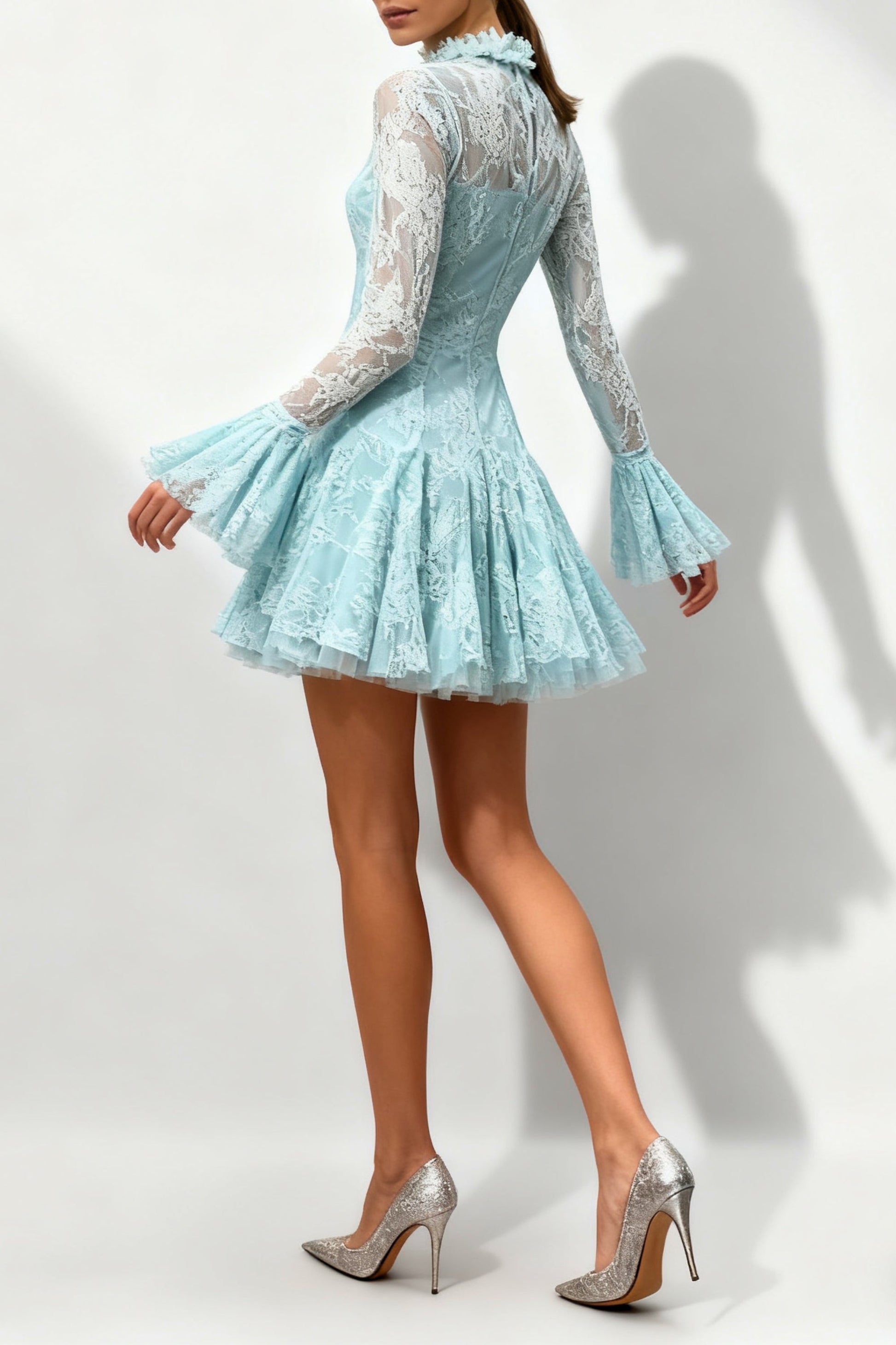 Winifred blue  Embroidered Flared Mini Dress