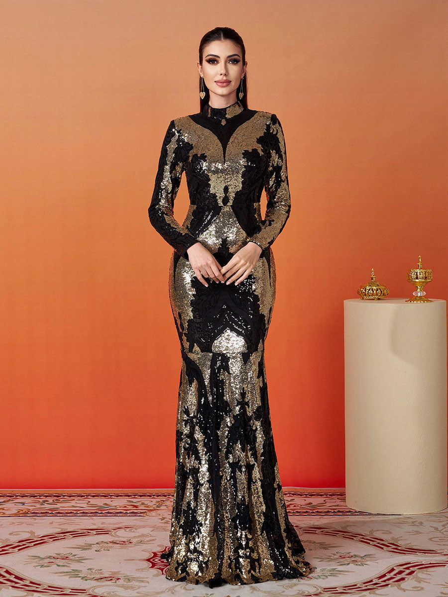 Stand Collar Sequin Prom Dress