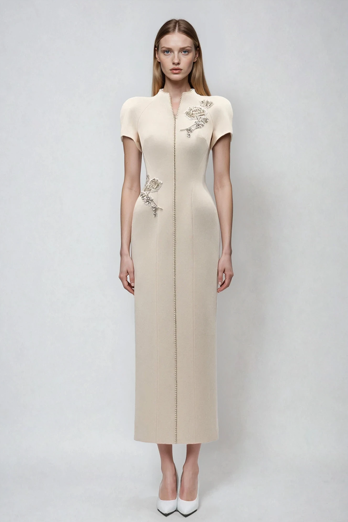 lesley Embroidered Floral Qipao Maxi Dress