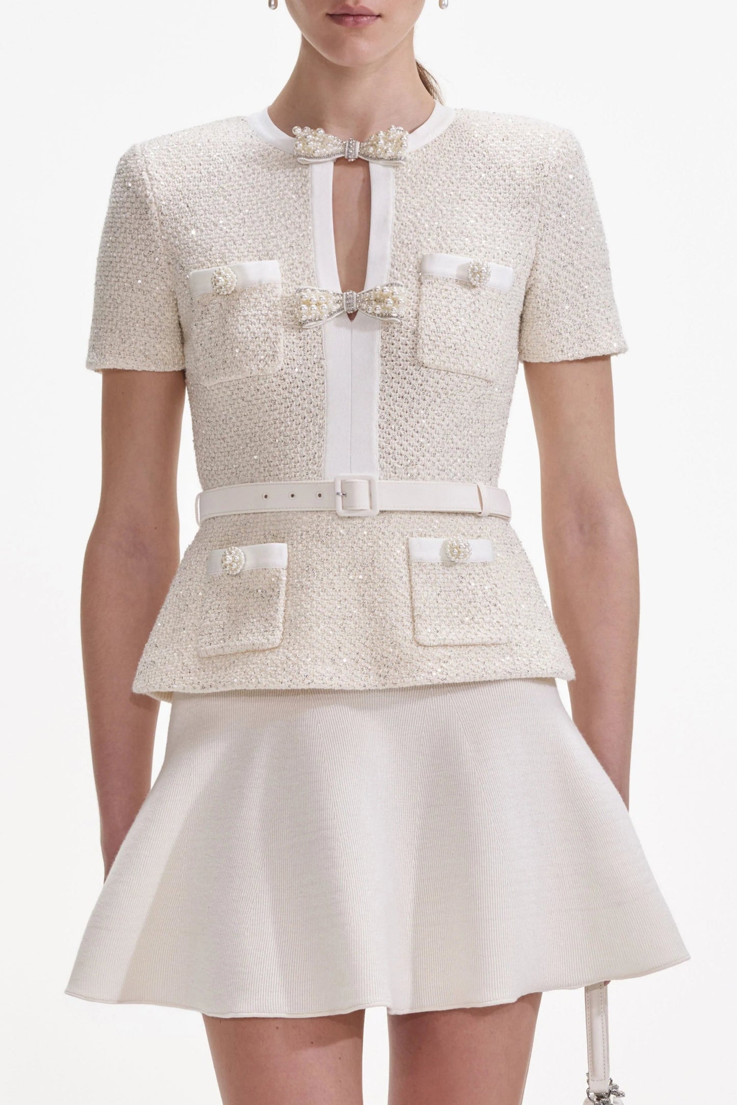 Lilith Cream Sequin Knit top skirt set