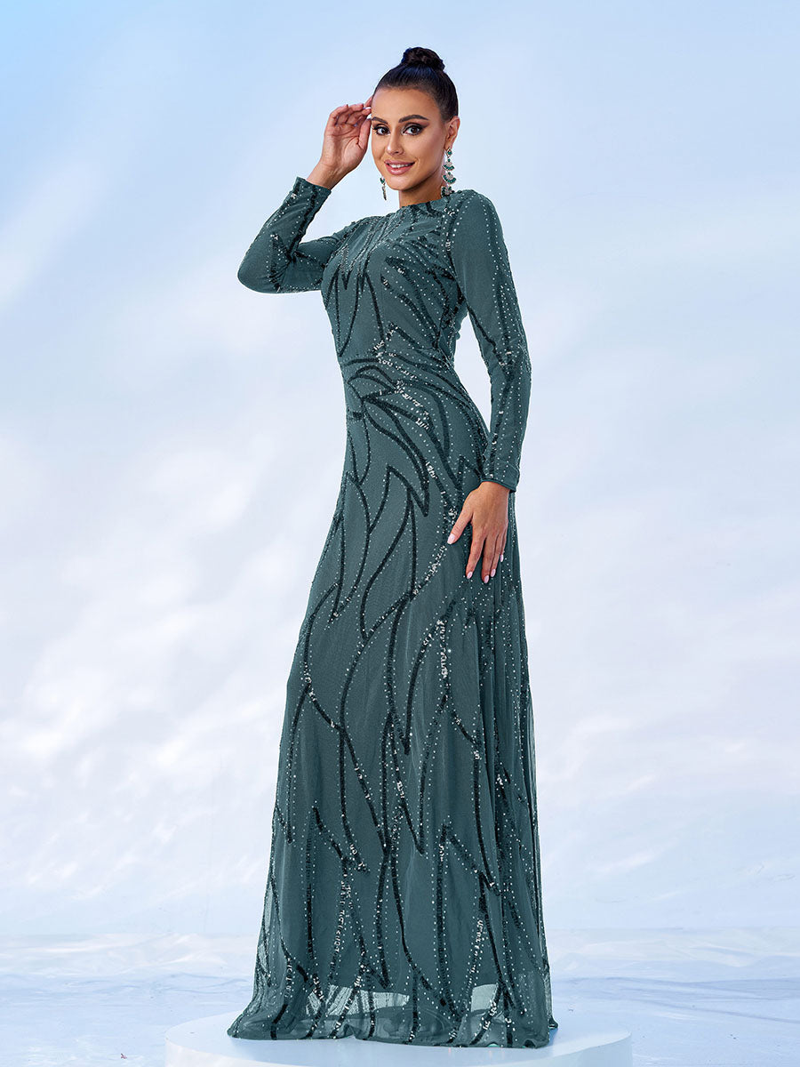 A-Line Long Sleeve Sequin Black Dress - Stylish black dress for special occasions | Buy Online