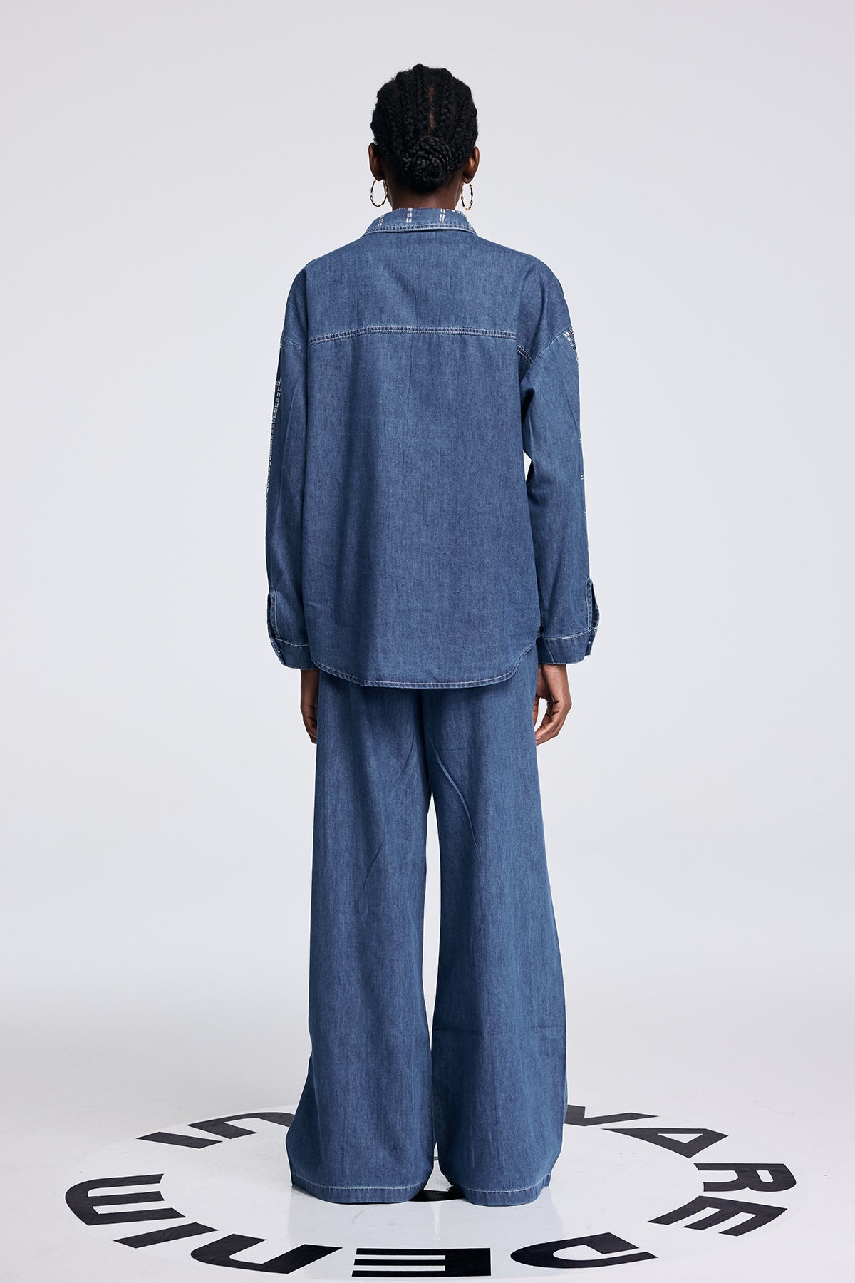 Aodh Rhinestone Grid Denim Shirt Pants Set In Blue - Stylish blue dress for special occasions | Buy Online