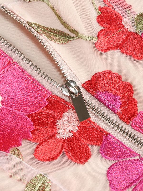 FLORAL embroidery MINI DRESS in rose red