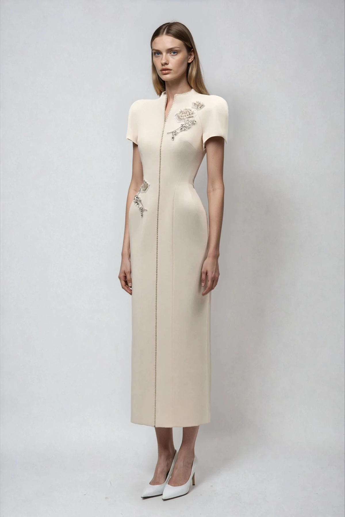 lesley Embroidered Floral Qipao Maxi Dress