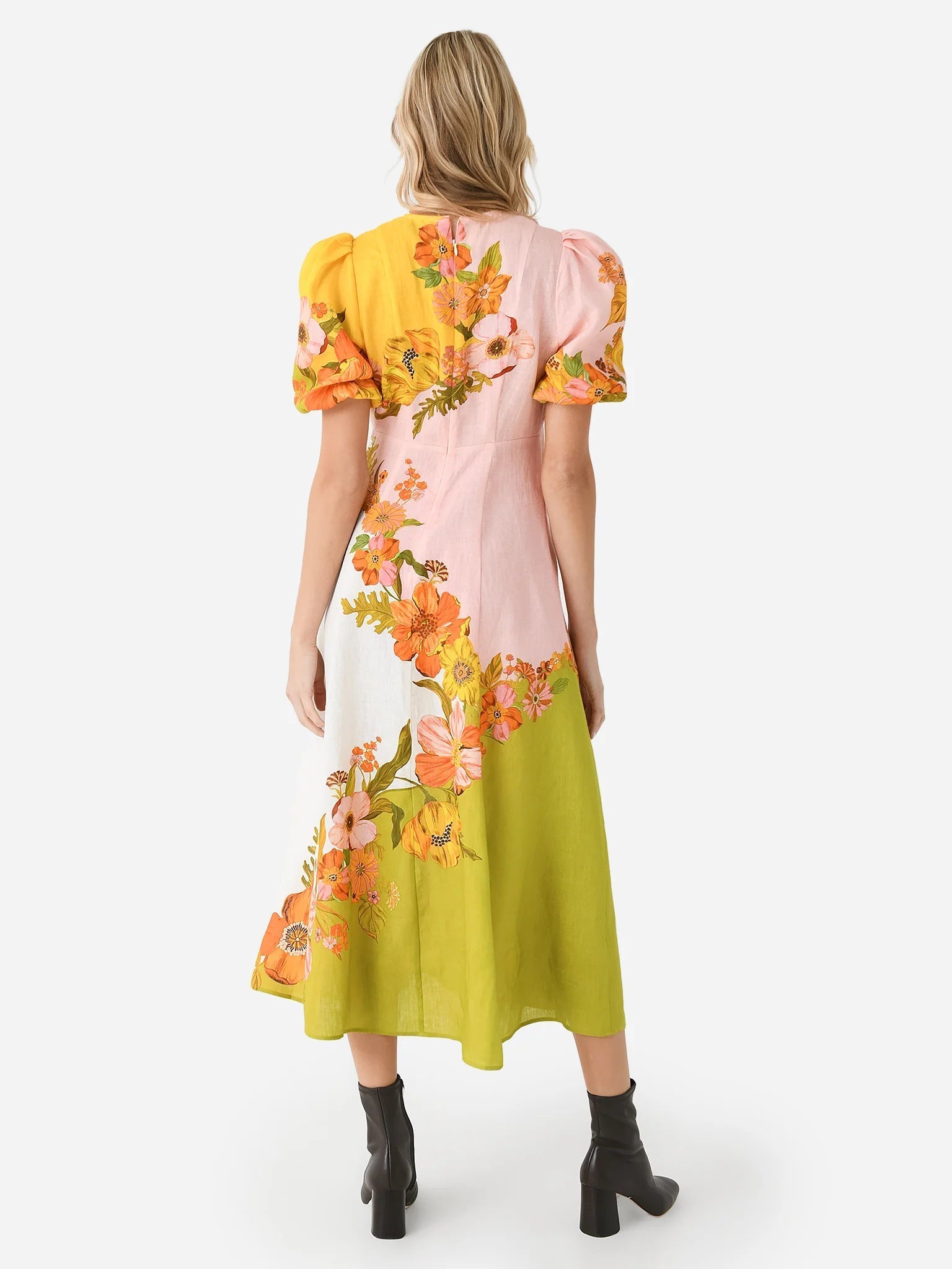 nancy yellow puff sleeve floral print maxi dress