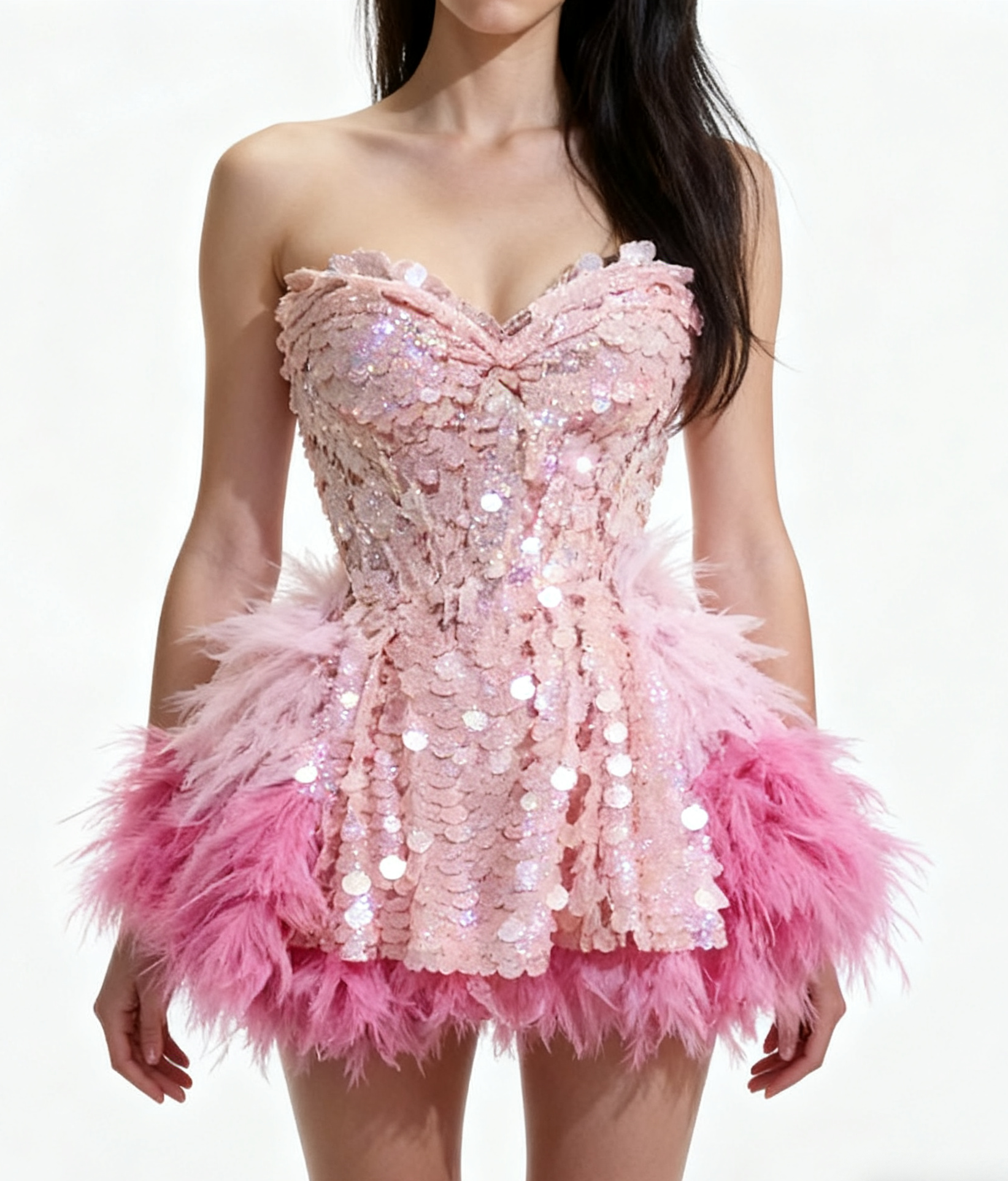 Ruby Sparkly Sequins Ruffles Backless Two Pieces Set