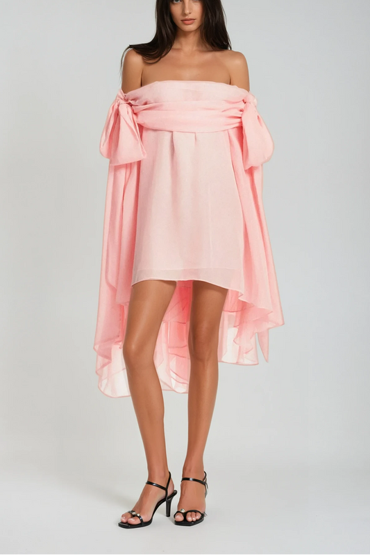 Ellalabel Avery Pink Off Shoulder Mini Dress & Shorts Set - Crafted from High-quality Fabrication- Best for Cocktail Parties and Night Out.